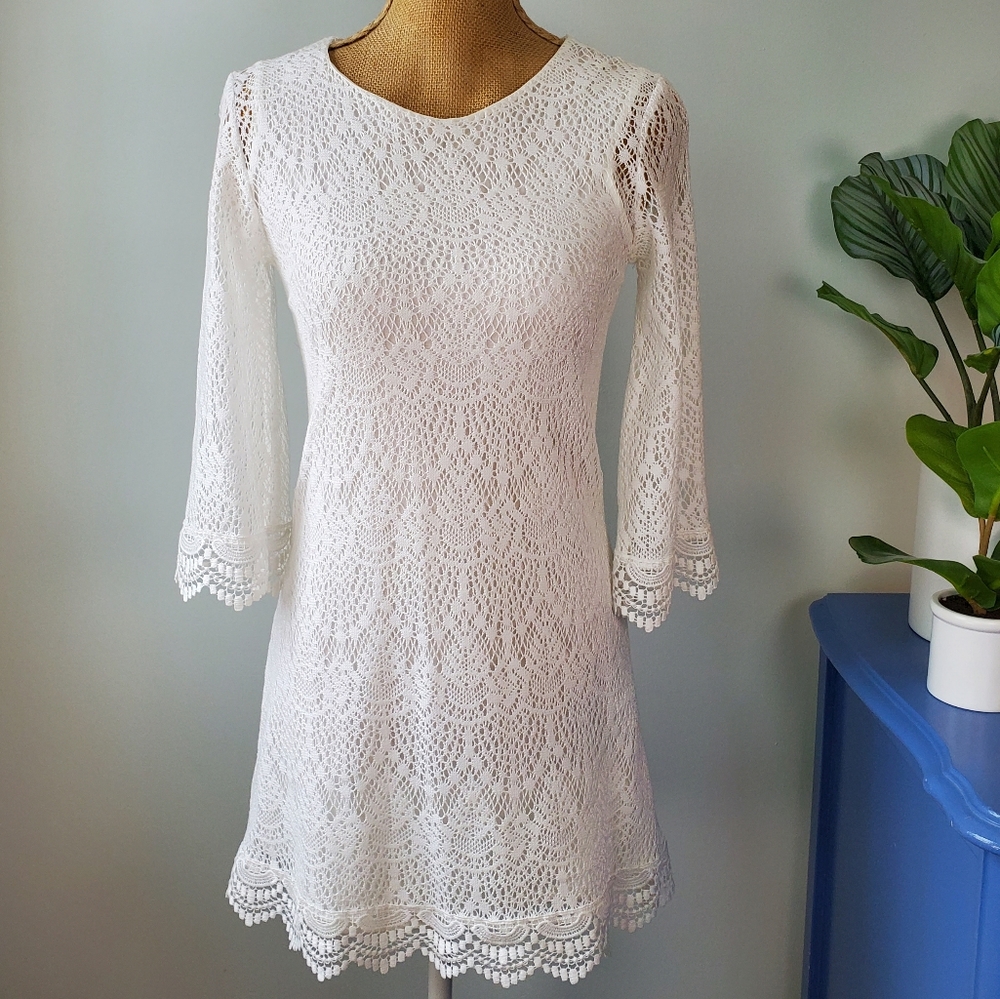 White Lace Dress/Tunic, Scallop Edge, H&M Sz 4